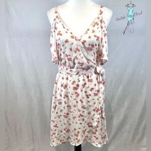 Jessica Simpson white and blush floral off shoulder faux wrap dress size large